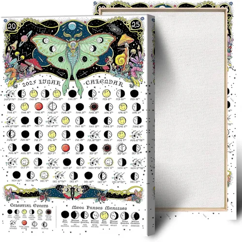Vista 10 de Viokalt Arte de Pared de Brujería Vintage Divertido Póster de Lienzo de Fases Lunares Luna Niña Gótica Magia Bruja Impresiones Pintura Para Hogar