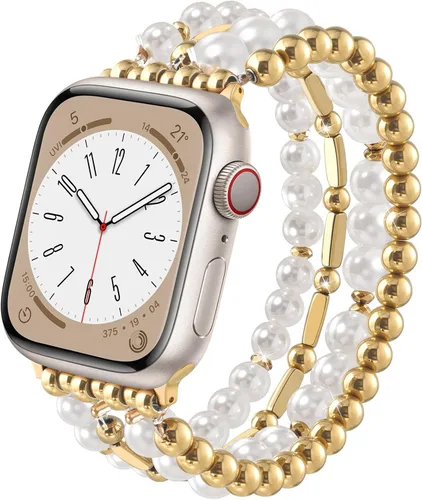 Vista 25 de VISOOM Pulsera bohemia con cuentas compatible con Apple Watch de 38/40/41/1.654 in para mujer – Correa elástica de iWatch para mujer para Apple