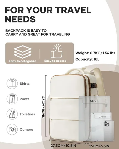 Vista 2 de Mochila de Viaje para Computadora Portátil para Mujeres, Mochila de Equipaje de Mano, Bolsa de Viaje para Artículos Personales, Artículos Esenciales