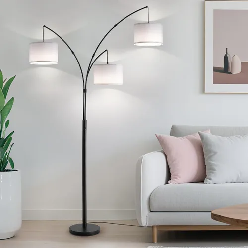 Vista 2 de Lámpara de pie con control remoto, lámparas de pie de arco de 3 luces para sala de estar, lámparas de pie altas de 2400 lm con pantallas blancas