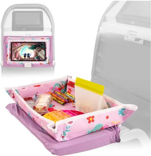 Vista 10 de Lusso Gear Funda de mesa con bandeja de avión – Organiza los artículos esenciales de viaje para niños – Bolsillos de aperitivos y juguetes