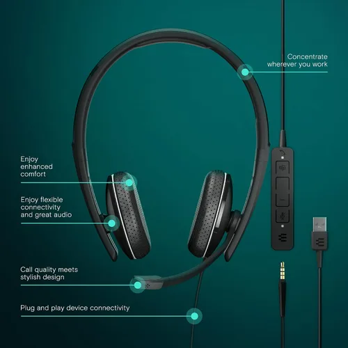 Vista 2 de EPOS Adapt 165T USB II - Auriculares con cable de doble cara - Conectividad Jack de 0.138 in/USB - Certificación de equipos - UC optimizado - Sonido