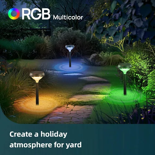 Vista 5 de Linkind Paquete de 8 luces solares para camino, luces solares que cambian de color al aire libre, impermeables, multicolor/blanco cálido/blanco