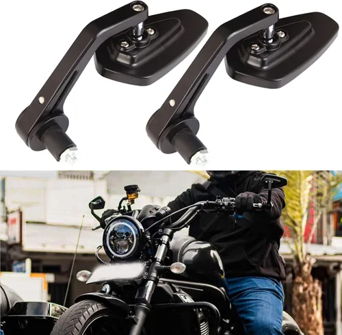 Vista 5 de Espejos universales negros para motocicleta, espejos laterales de barra compatibles con Honda, Scooter, Suzuki, Yamaha, Kawasaki, Victory, Harley
