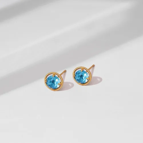 Vista 4 de Tienda Essentials 10k Gold Made with Infinite Elements Imported Crystal Birthstone Stud Earrings (previously Tienda Collection)