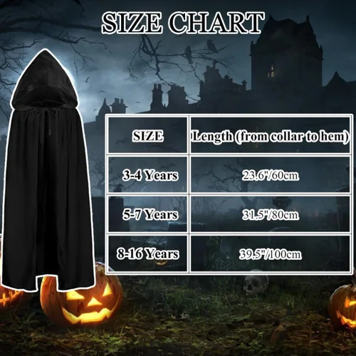 Vista 7 de Kids Grim Reaper Costume Cloak Boys Halloween Costumes Scary Velvet Hooded Cape with Skeleton Mask Gloves Scythe Props