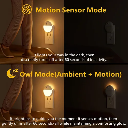 Vista 2 de YUNLEX Paquete de 2 luces nocturnas enchufables con sensor de movimiento y sensor de atardecer a amanecer, atenuación continua, luz nocturna LED
