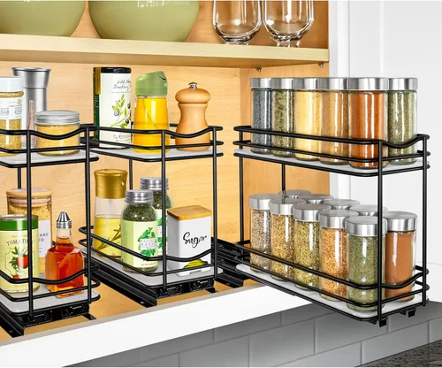 Vista 8 de LYNK PROFESSIONAL® Organizador de especiero extraíble para el interior de armarios de cocina - 4-3/8 pulgadas de ancho - Cajón deslizable - Estantes