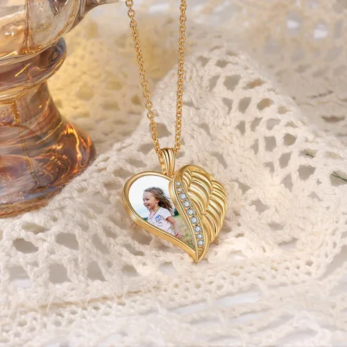 Vista 4 de Collar personalizado con foto para mujer, collar con colgante de imagen grabada de seis caras, regalo de joyería de memoria para madre y padre