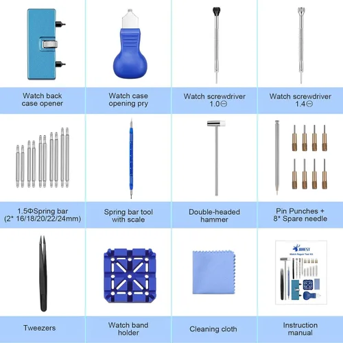 Vista 7 de JOREST Kit de reparación de relojes, para reemplazo de batería de reloj y ajuste de correa de reloj y limpieza de relojes, removedor de espalda