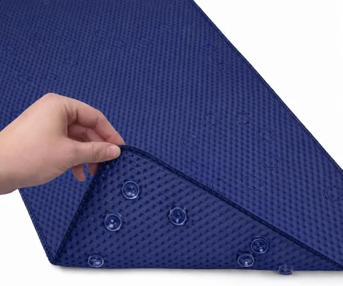 Vista 12 de Alfombra antideslizante para bañera, extragrande, de 36 x 17 pulgadas, con ventosas y orificios de drenaje, espuma suave, lavable a máquina