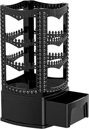 Vista 8 de Famitree Soporte giratorio de 360 grados y organizador de joyas, soporte clásico de 4 niveles, 156 agujeros y 160 ranuras para collares, aretes