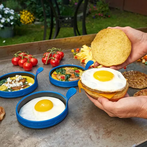 Vista 3 de RAZOR - Anillo de silicona para huevos con mango de fácil agarre para huevos perfectamente redondos, paquete de 4 Easy Grip Handle, for Perfectly