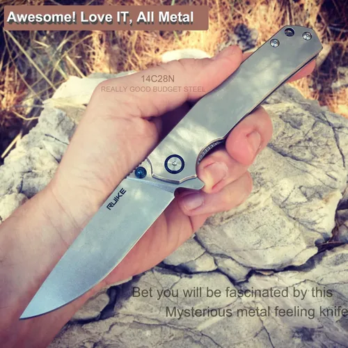 Vista 9 de Cuchillo táctico plegable de bolsillo Ruike para hombres, hoja de acero inoxidable 14C28N, bloqueo de marco, cuchillos pequeños de camping EDC