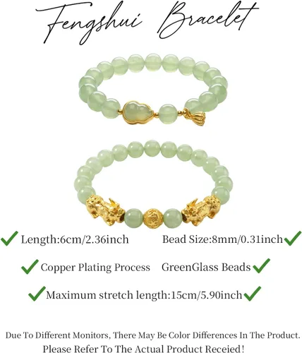 Vista 2 de 2 pulseras Feng Shui Pi Yao verde Fengshui calabaza para mujer, esmalte de color natural, atrae riqueza y buena suerte