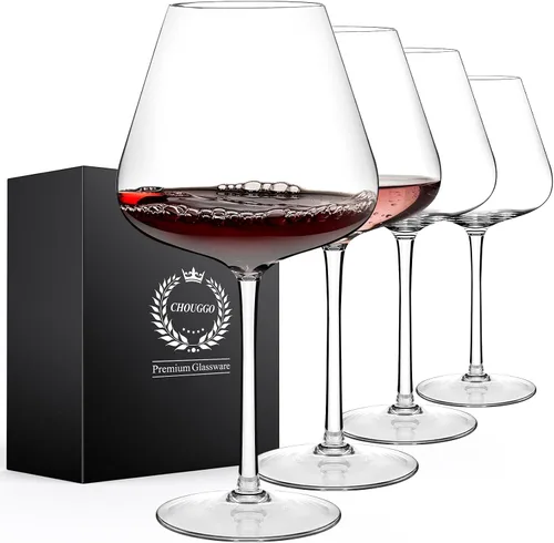 Vista 8 de Chouggo Juego de 2 copas de vino supergrandes de 28 onzas, cristal soplado a mano para vino tinto o vino blanco Burgundy, hechas a mano por