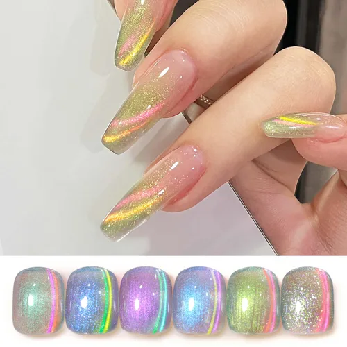 Vista 19 de Double Rhythm Juego de esmaltes de gel de ojo de gato, 6 colores, purpurina brillante con imán, holográfico, reflectante, magnético, UV, kit de arte