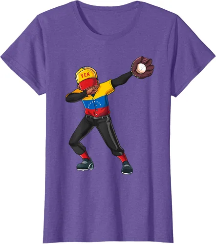 Vista 24 de Baseball Dabbing Venezuela Player Catcher Pitcher Hombres Niños Camiseta, Negro