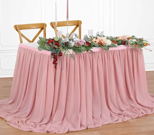 Vista 10 de QueenDream Falda de mesa de gasa azul bebé de 6 pies para mesa rectangular, mantel transparente para baby shower, boda, cumpleaños, fiesta temática