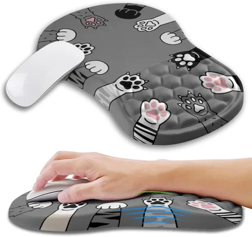 Vista 22 de Alfombrilla ergonómica para ratón con soporte de muñeca con espuma viscoelástica con protuberancia de masaje, alfombrilla para ratón de alivio