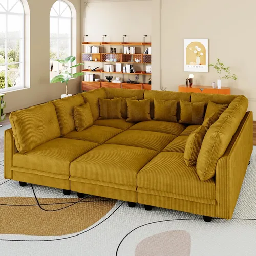 Vista 25 de LLappuil Sofá cama modular con diván de almacenamiento, sofá cama modular de pana para sala de estar, apartamento, beige