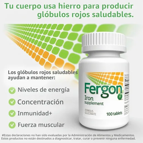 Vista 8 de Fergon Hierro altamente soluble y fácil de digerir, 27 mg de hierro, 100