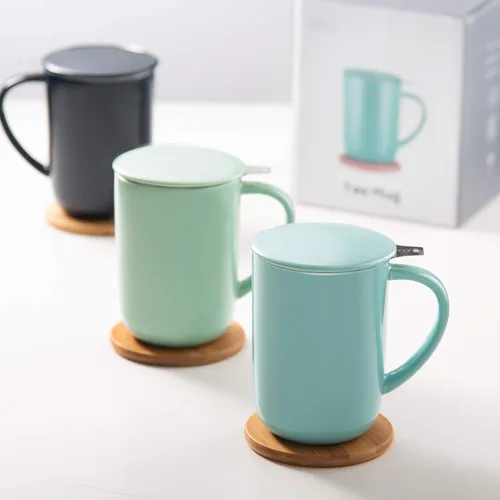 Vista 5 de CEEFU Taza de Té de Porcelana con Infusor y Tapa, Tetera con Filtro y Posavasos, Taza de Té de Hojas Sueltas Infusor Preparador, 16 OZ para Verde