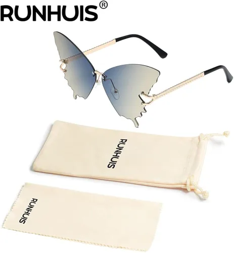 Vista 4 de RUNHUIS Gafas de sol sin montura de libélula en forma de ala mariposa sombras de hadas gafas de sol de moda