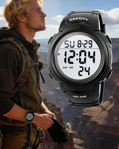 Vista 9 de CakCity Reloj deportivo digital para hombre, pantalla LED, esfera grande, reloj militar para hombre, impermeable, casual, luminoso, cronómetro