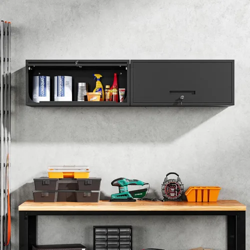 Vista 2 de Yizosh Armario de garaje de metal con puertas, armario de almacenamiento montado en la pared, gabinete de herramientas flotante para sótano, cocina