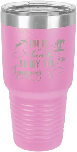 Vista 20 de La vida es una playa que disfruta el verano grabado de 30 oz vaso de acero con recubrimiento de polvo grabado láser taza de viaje de camello polar