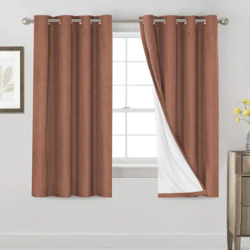Vista 138 de Cortinas con textura de lino 100% opacas de 64 pulgadas de largo, juego de 2 paneles de cortinas de lino opacas con forro aislante térmico que Arena