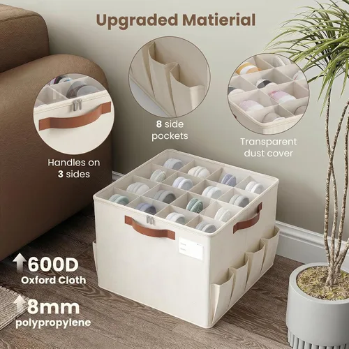 Vista 5 de Varhomax Shoe Organizer Box for Closet, Fabric Shoe Storage Bin with Adjustable Dividers & Clear Cover, Holds up 16-32 Pairs of Sneakers & Sandals