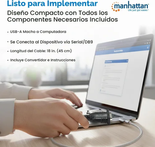 Vista 8 de Manhattan El convertidor USB a serie conecta un dispositivo serie a un puerto USB (205146)