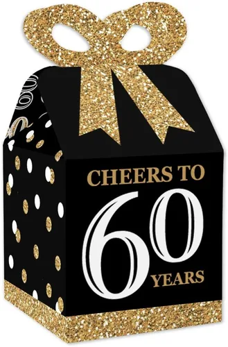 Vista 14 de Big Dot of Happiness Cajas de regalo para fiesta de cumpleaños número 100, elegante diseño cuadrado dorado con lazo 3D, suministros de fiesta