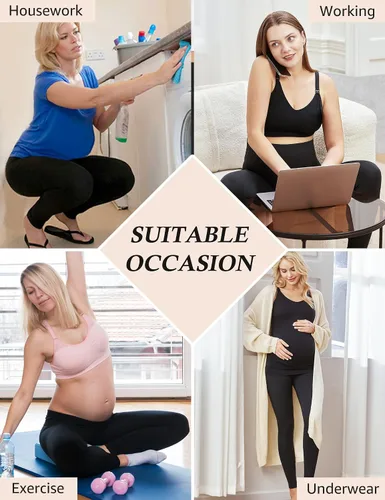 Vista 6 de HOFISH Leggings de maternidad para mujer, sobre el vientre, no se transparentan, pantalones de yoga suaves, leggings de entrenamiento activo