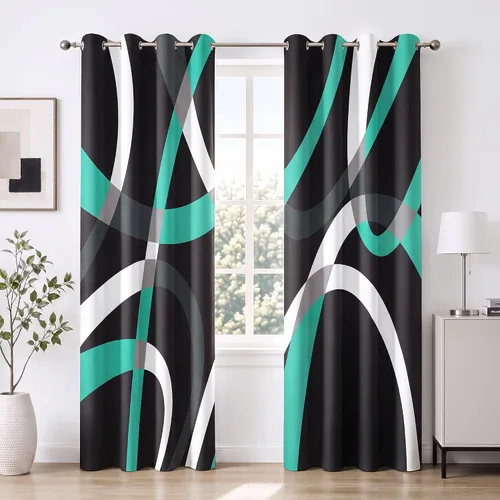 Vista 9 de weesire Cortinas opacas modernas para dormitorio, sala de estar, 2 paneles, 100% opacas, cortinas con patrón circular blanco y negro, cortinas