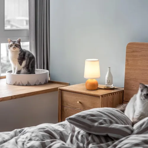 Vista 2 de Lámpara de mesa moderna de cabecera, lámpara de cabecera pequeña, lámpara de mesita de noche para dormitorio con pantalla de tela y acabado