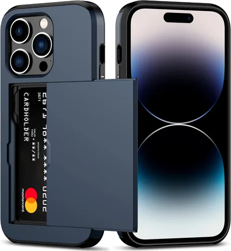 Vista 18 de Nvollnoe Funda para iPhone 14 con tarjetero [almacena 5 tarjetas] Funda tipo cartera de doble capa resistente a prueba de golpes con ranura oculta