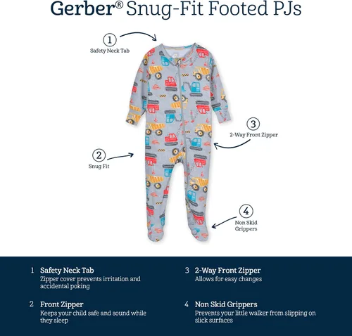 Vista 5 de Gerber Pijama unisex para bebé y niño pequeño, suave, con pies, con viscosa hecha con eucalipto