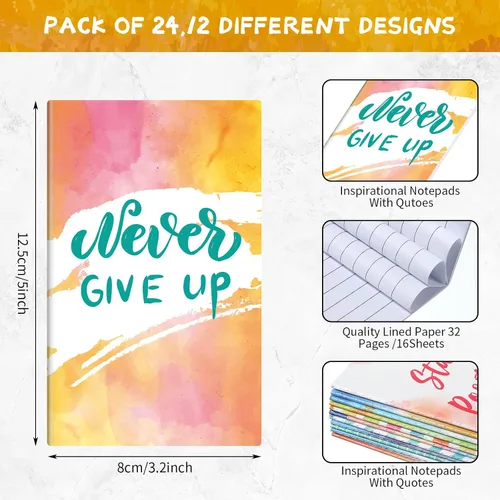 Vista 2 de 24 blocs de notas inspiradores, mini citas motivacionales, cuaderno pequeño colorido de bolsillo, bloc de notas, cuaderno inspirador para escuela