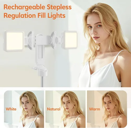 Vista 3 de Mini palo magnético para selfie para iPhone, trípode portátil 4 en 1 de tamaño de bolsillo para iPhone MagSafe/Android con control remoto/luces