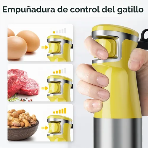 Vista 3 de Batidora de inmersión de mano con cable turelar de 1100W, batidora de mano con disparador de velocidad variable 5 en 1 con picadora, batidor