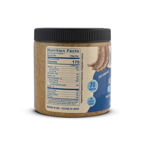 Vista 2 de Nutty Novelties Mantequilla de almendras clásica, alta en proteínas, mantequilla de nuez dulce, sin azúcar añadida, mantequilla de almendras pura