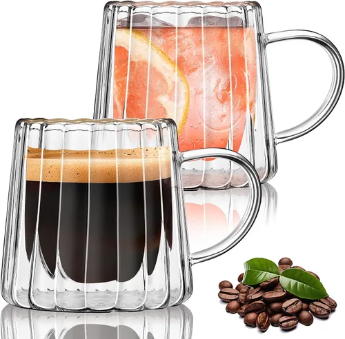 Vista 10 de Joeyan Vaso aislado de doble pared, vasos de vidrio de cóctel de cerveza de 15 onzas, vasos altos para beber, batido de borosilicato de doble forro
