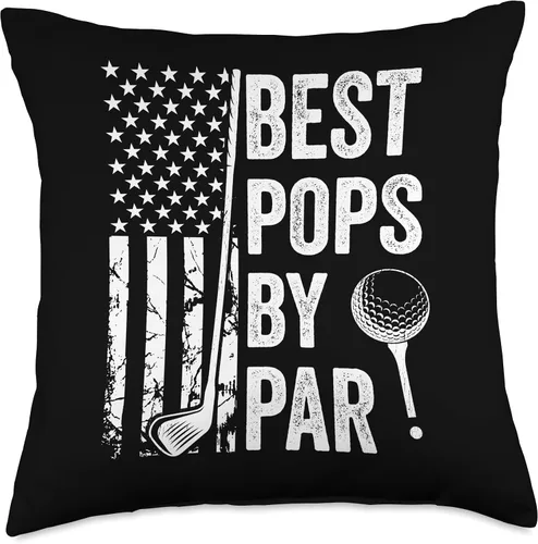 Vista 4 de Best Dad By Par Golfing Apparel by AlphaONE Best Pops by Par USA Flag Father's Day Golfing Dad Throw Pillow, 16x16, Multicolor