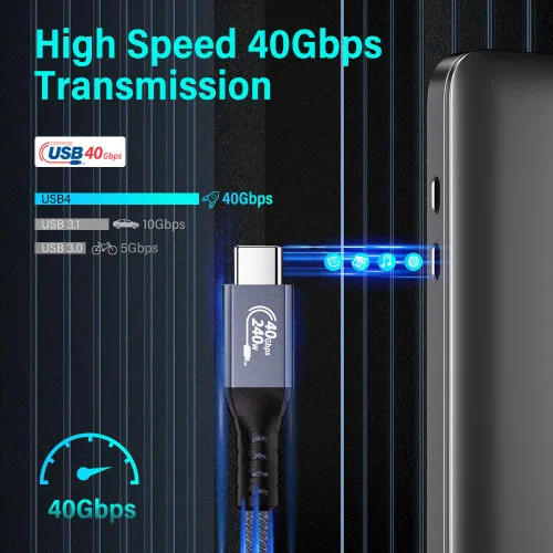 Vista 2 de QCEs Cable USB C corto de 1 pie 40 Gbps USB 4 cable para transferencia de datos de alta velocidad Thunderbolt 4, pantalla de monitor 8K60Hz, carga