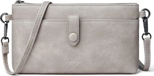 Vista 8 de OPAGE Bolso cruzado para mujer, de cuero suave, bolso cruzado de hombro, ligero, triple cremallera, bolso para teléfono celular