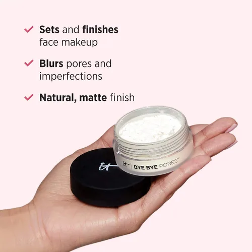 Vista 4 de IT Cosmetics Bye Bye Pores - Maquillaje en polvo de ajuste suelto con acabado sin poros, polvo difuminador translúcido para todos los tonos de piel