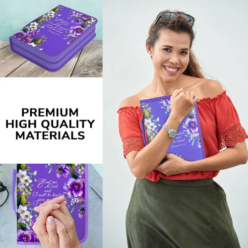 Vista 6 de DEHITE Funda para la Biblia para mujer, fundas de tela prémium para la Biblia para niñas, bolsa de transporte para mujer, ranuras para bolígrafos